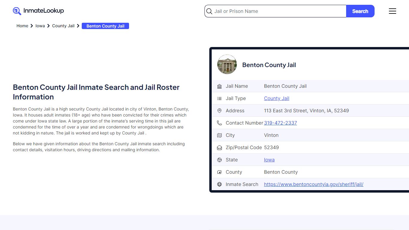 Benton County Jail (IA) Inmate Search Iowa - Inmate Lookup